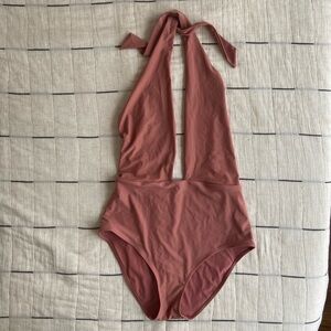 Aerie Peach Deep Cut Halter Top One Piece, Sz L